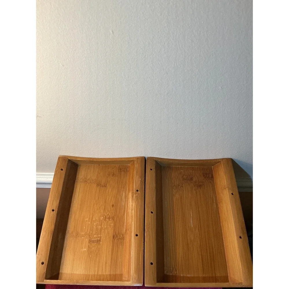 Tru Bamboo 4 Piece Serving Set Black Ceramic Divided Trays with Bamboo Bases